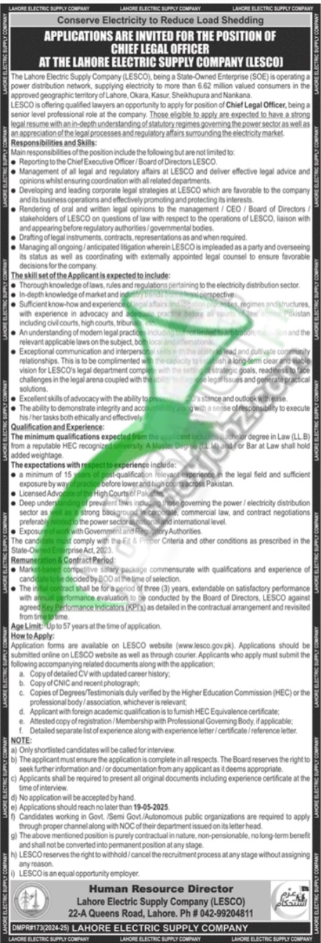 LESCO Jobs 2025 – Apply Online at www.lesco.gov.pk Before Last Date