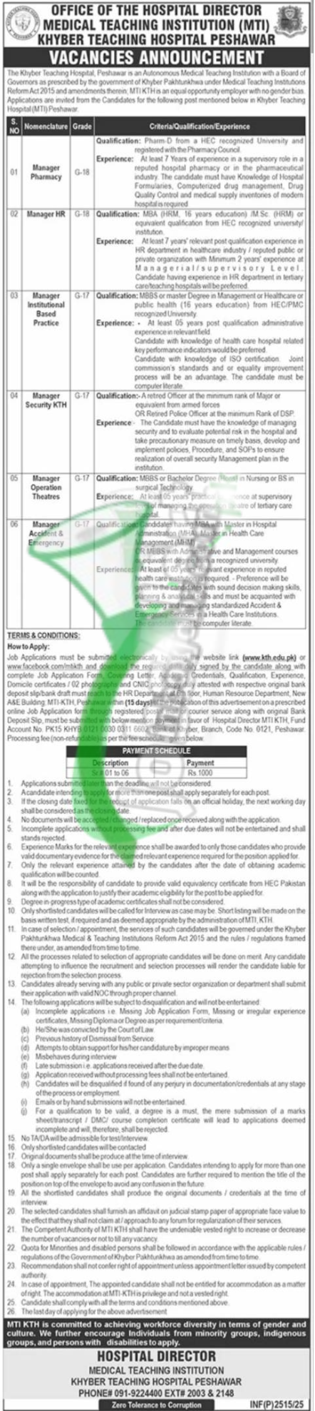 Khyber Teaching Hospital Jobs
