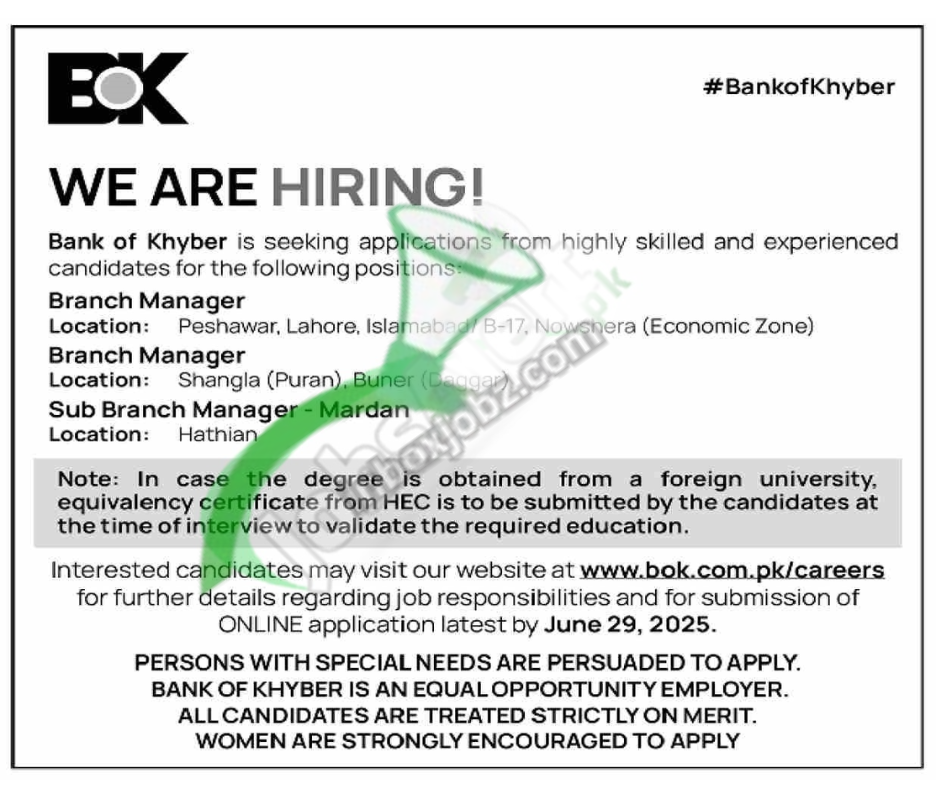 Bank of Khyber BOK Jobs 2025