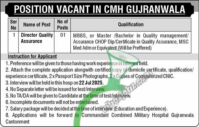 CMH Gujranwala Jobs 2025